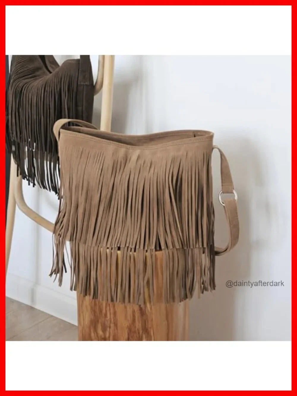 Faux Suede Leather Tassel Hobo Crossbody Shoulder Bag with Adjustable Strap